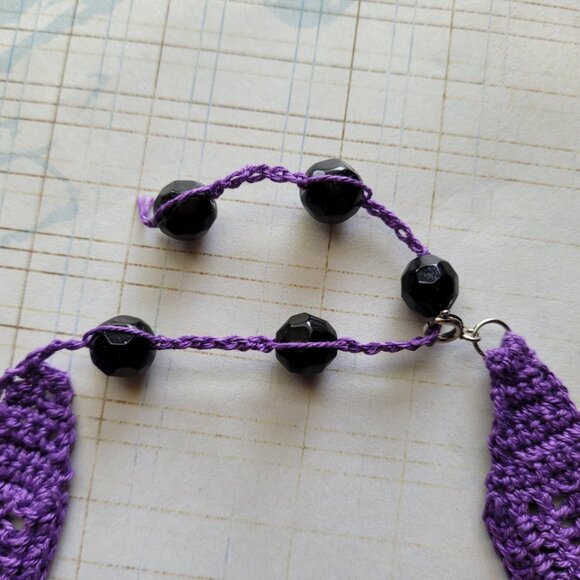 Repurposed Vintage Jewelry on Hand Made Crafted Crochet Boho / Goth Choker Neckl - Picture 3 of 4